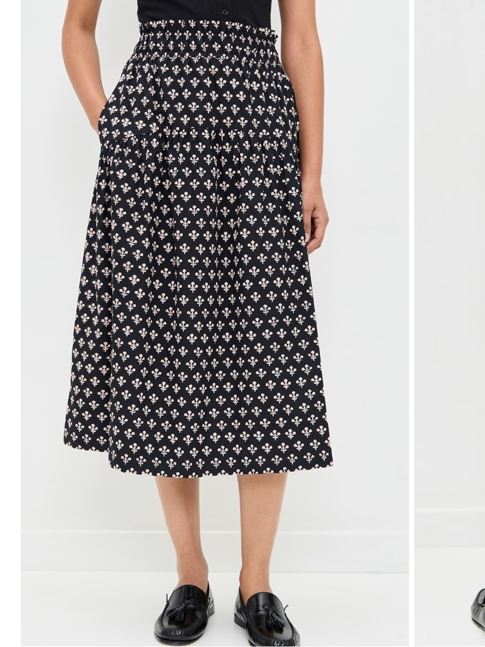 MAREA louisa skirt in black marea flower midi length cotton Size XL